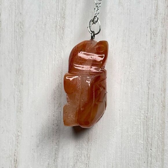 Carnelian banded agate turtle carving pendant necklace silver plated crystal dru - Picture 5 of 9
